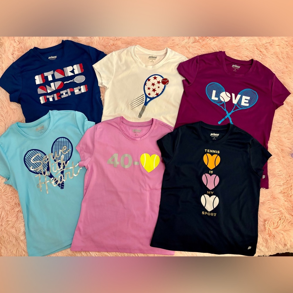 BUNDLE SET OF 6 Prince Girls' Short Sleeve Graphic T-Shirts Youth Size M 10-12